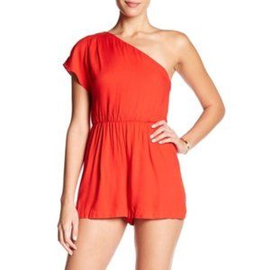 Alice+Olivia RedOrange Draped One Shoulder Romper